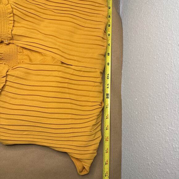 Nanette Lepore 8 Mustard Yellow Accordion Pleated Smock Neck Sleeveless Dress - Picture 9 of 9